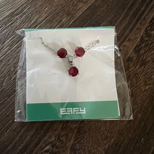 Effy Silver Tone Red Glass Necklace & Earrings Set 17” D18